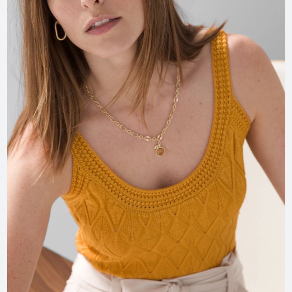 White House Black Market Mustard Knit Tank Top
